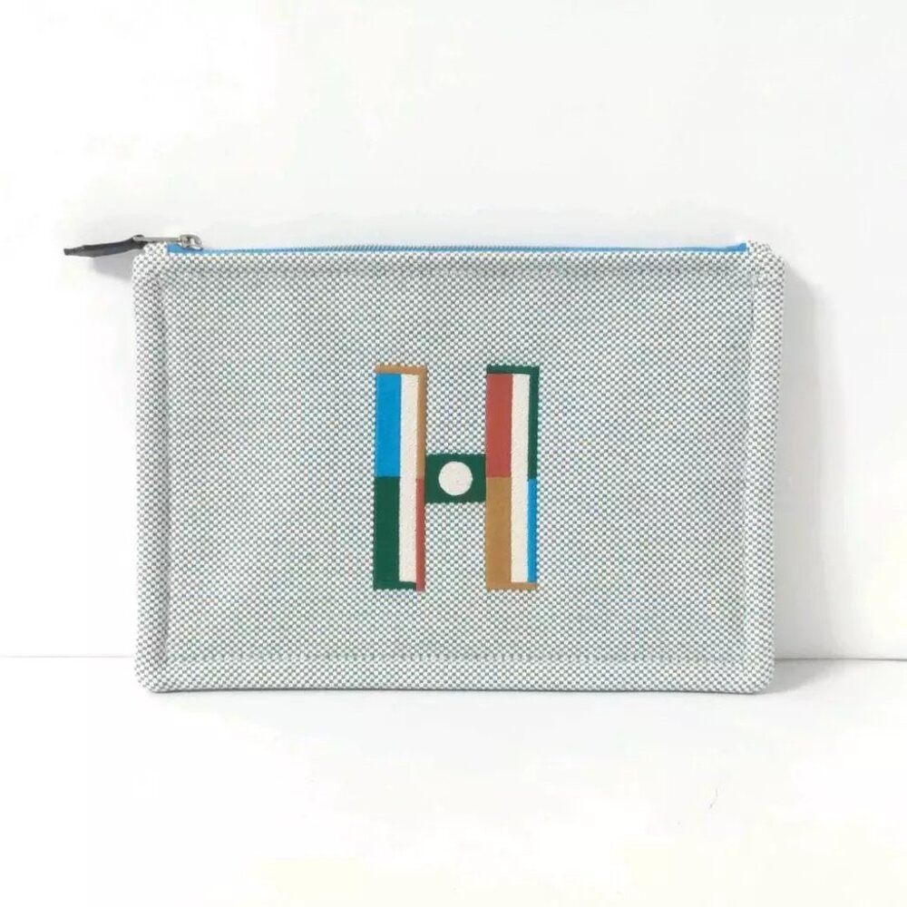 HERMES Faubourg Corner PM - Cyan Galet Toile H None Pouch